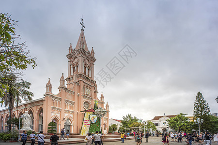 越南地标越南岘港粉红教堂背景