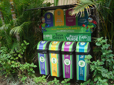 垃圾分类处理哥斯达黎加绿色环保的垃圾分类箱背景