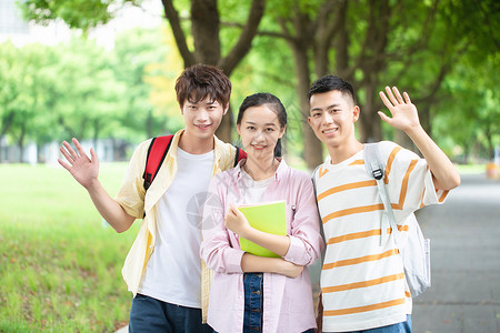 学生在校园打招呼模特高清图片素材