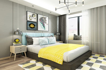 青色枕头组合现代卧室设计图片