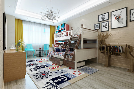 青色枕头组合现代儿童房设计图片