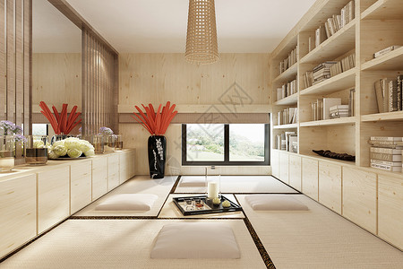 中式卧室背景中式榻榻米设计图片
