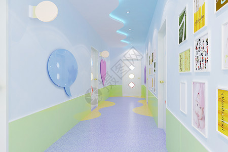 工装室内幼儿园走廊背景设计图片