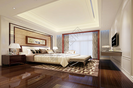 简易床铺现代卧室背景设计图片