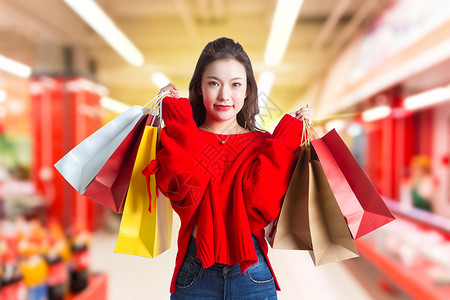 商场女青年购物美女购物设计图片