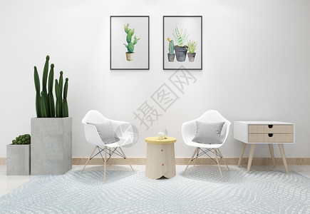 绿植装饰画现代简洁风家居陈列室内设计效果图背景