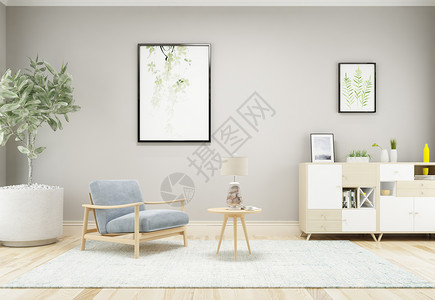 绿植装饰画现代简洁风家居陈列室内设计效果图背景