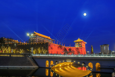 河灯节西安古城月色背景