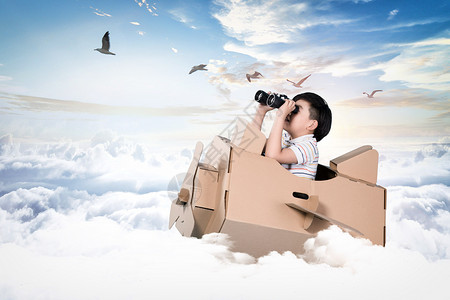 小男孩与纸飞机想象力设计图片