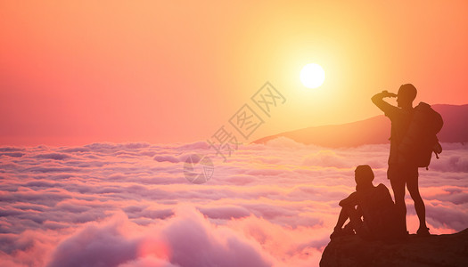 风景山峰登山者设计图片