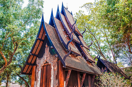 黑建筑泰国清莱黑庙博物馆背景