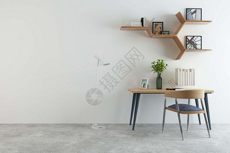 客厅实木桌子简约书架背景设计图片