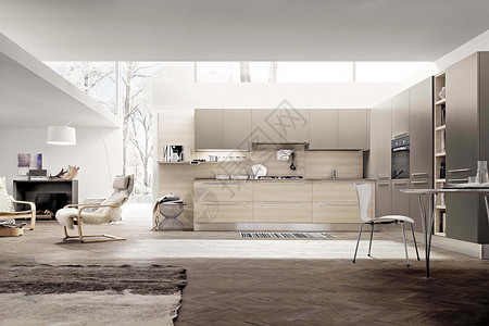 家装施工CAD图纸现代开敞厨房效果图设计图片