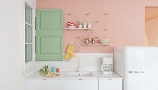 家居生活厨房用具现代彩色厨房效果图设计图片