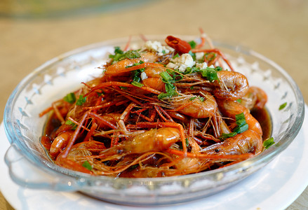 江南传统美食油爆虾背景图片