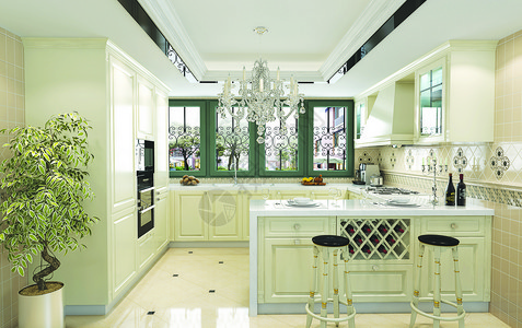 大岛欧式风格厨房背景设计图片