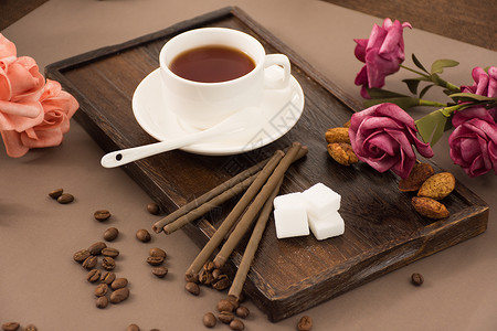 下午时光咖啡与甜食巧克力棒背景图片