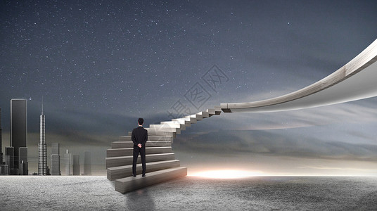 聚力创新阶梯上的商务人设计图片