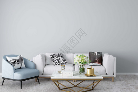 桌子和花瓶客厅沙发场景设计图片