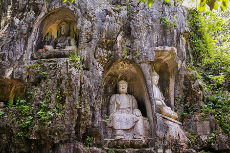 杭州灵隐寺飞来峰石刻背景图片