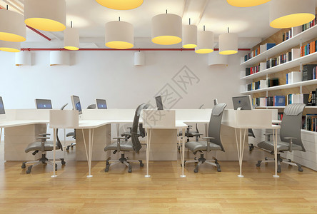 原木色书桌椅工作区域效果图设计图片