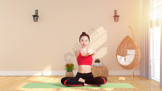 女性手托举姿势瑜伽健身设计图片