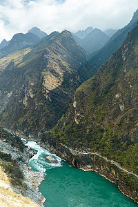 云南山区云南香格里拉虎跳峡风光山谷背景