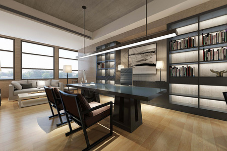 新中式实木家具办公空间设计设计图片