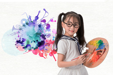 画笔和女孩儿童艺术培育设计图片