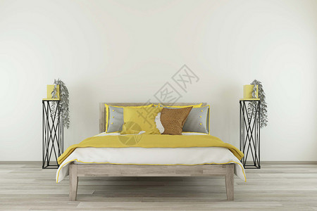 黄色抱枕卧室背景设计图片
