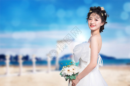 海边婚纱照婚礼上的新娘设计图片