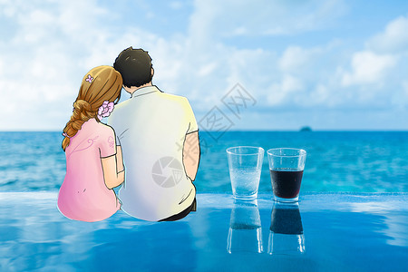 海边悠闲浪漫情侣设计图片