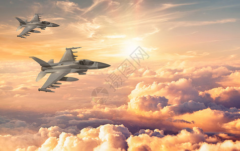上空的美国战机在天空中行动军事演习设计图片