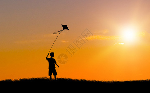 放风筝的小孩星空下的放风筝剪影设计图片