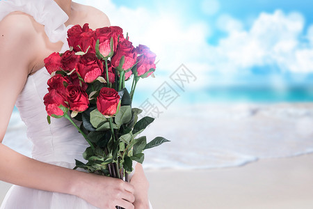 女孩红色礼服新娘捧花设计图片