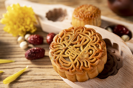 红枣蛋糕食物中秋节广式双黄馅儿月饼背景