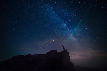 彩色星空流星仙居顶的银河与流星背景