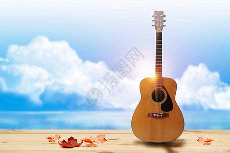 秋季海边吉他设计图片
