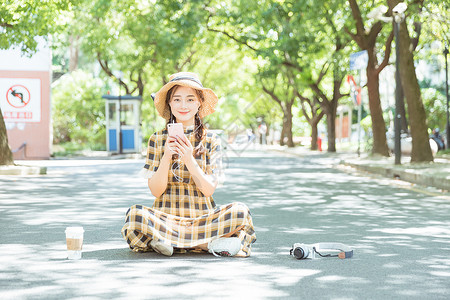 阳光下青春文艺女孩背景图片