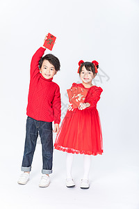 新春儿童手拿红包背景图片