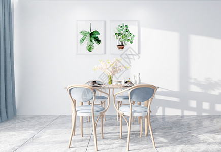 蓝色餐椅现代简洁风客厅用餐室内设计效果图背景
