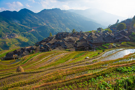 贵州黔东南苗族侗族自治州月亮山梯田背景