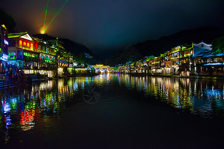 湖南湘西土家族苗族自治州凤凰古城夜景背景图片