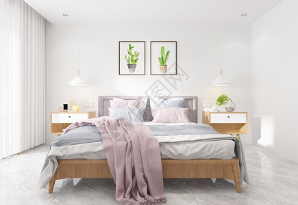家装粉色现代简洁风卧室陈列室内设计效果图背景