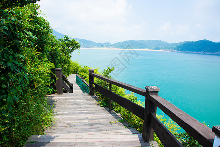 木制楼梯岛浙江舟山桃花岛背景