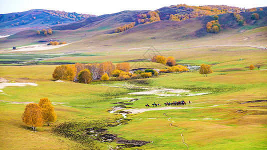 五彩斑斓的草原秋色高清图片