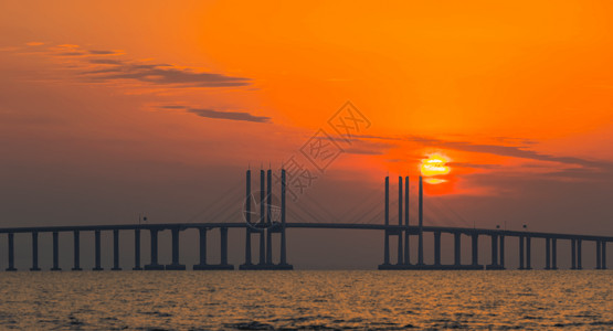 大漠孤烟直长河落日圆胶州湾跨海大桥背景