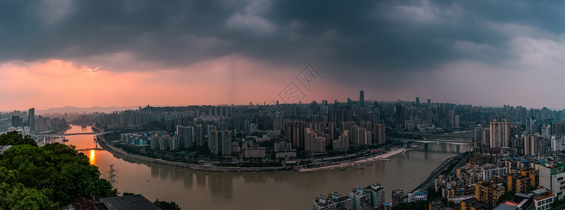 重庆地形暴雨中的重庆观音桥全景背景