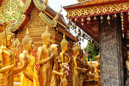 泰国双龙寺清迈素贴山双龙寺的金身佛像背景