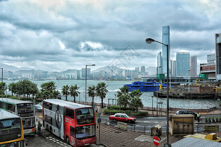 台风天的香港中环码头背景